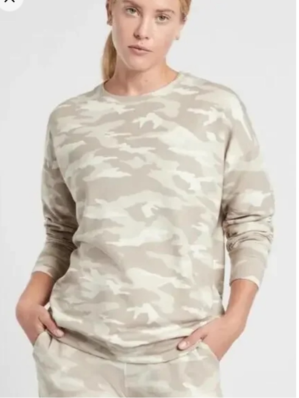 Athleta Studio to Street Tan Camo Crew Sweatshirt SOFT Cozy W2334 Plus Size 1X